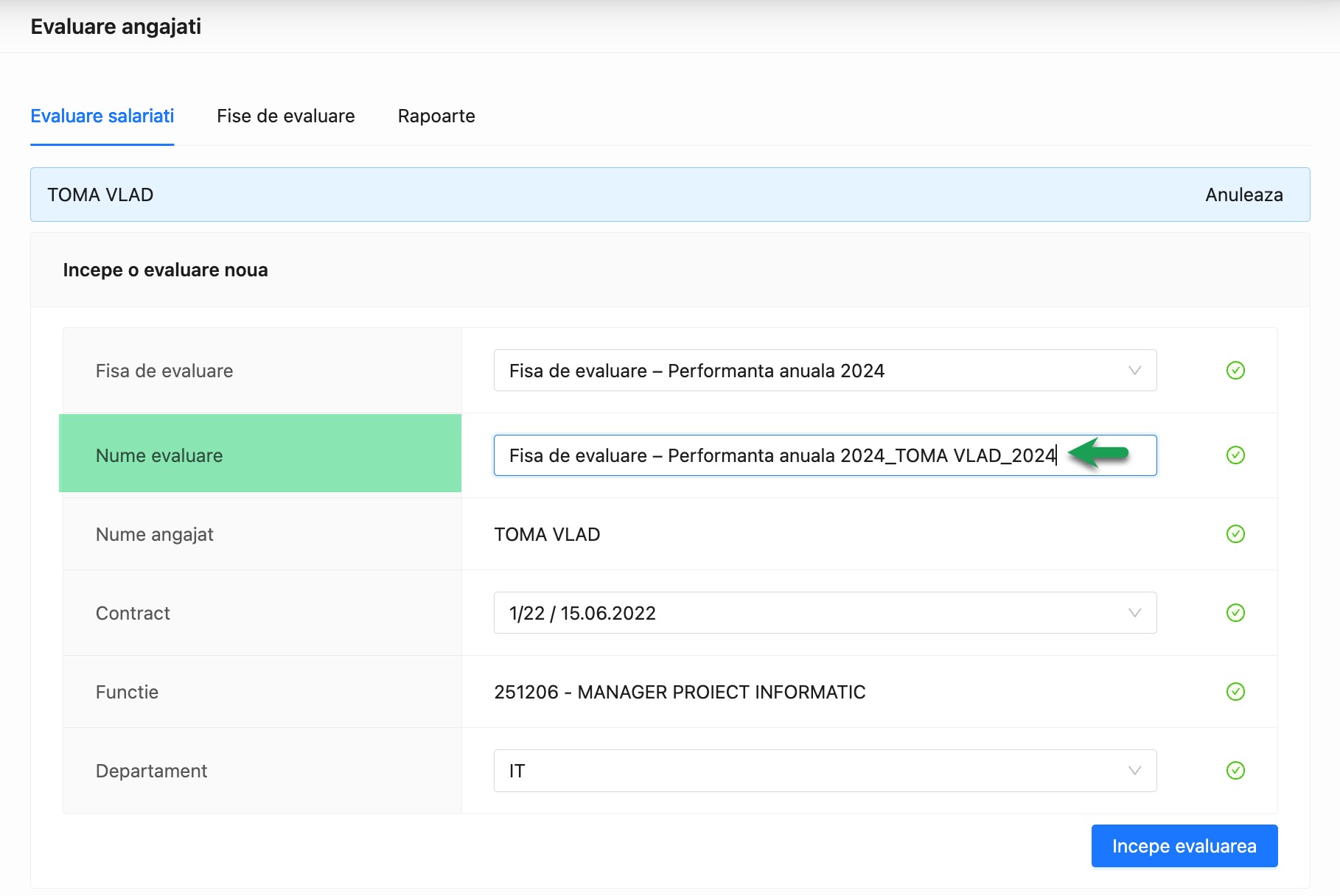  denumire model fisa de evaluare personalizata