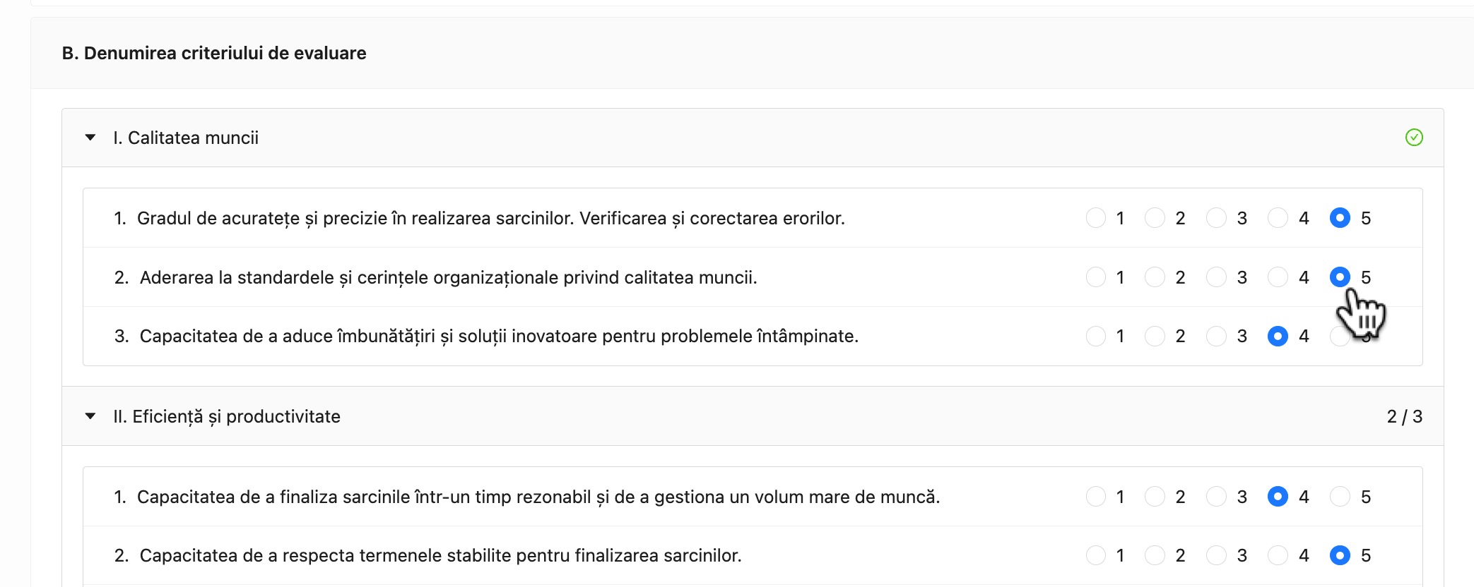 Evaluarea salariatului pe baza formularului de evaluare