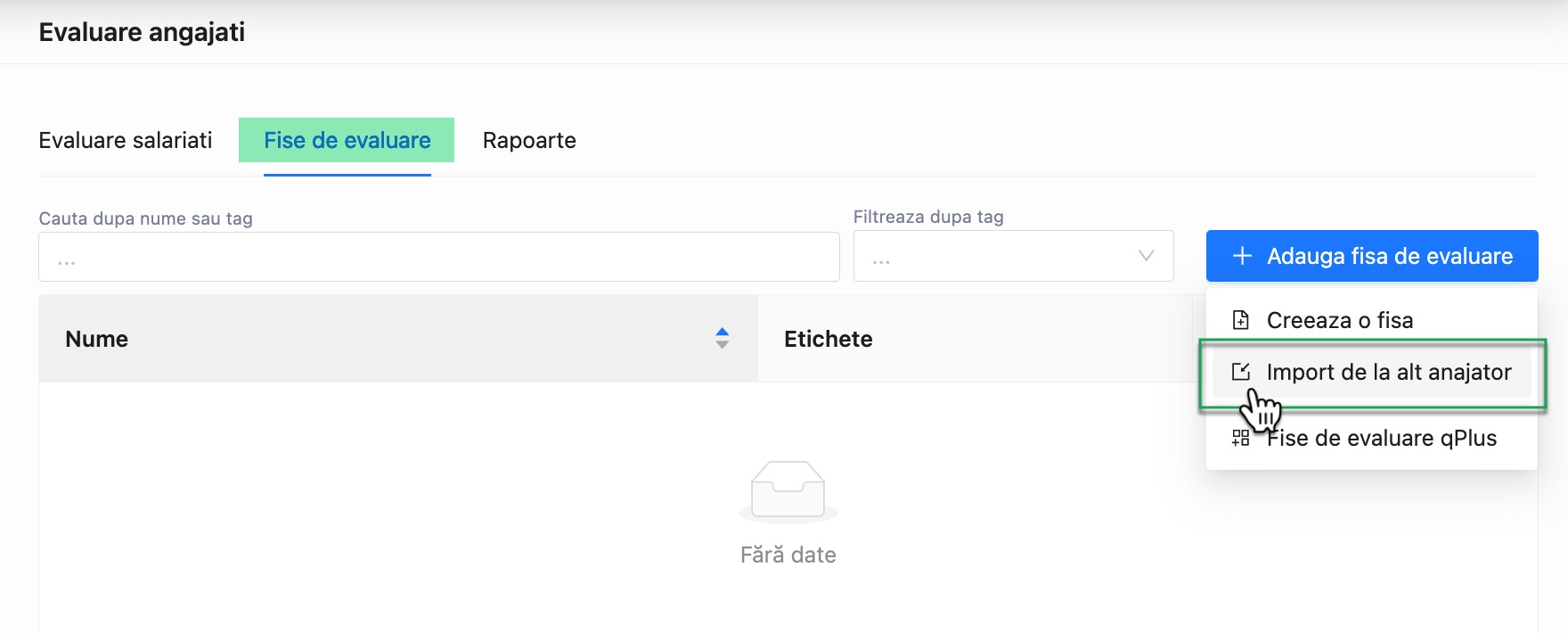 Import fisa de evaluare de la alt angajator