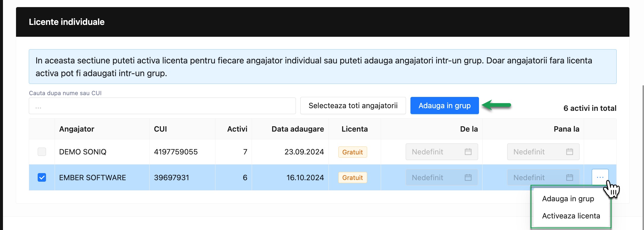 Activarea licentei individuale pentru fiecare angajator