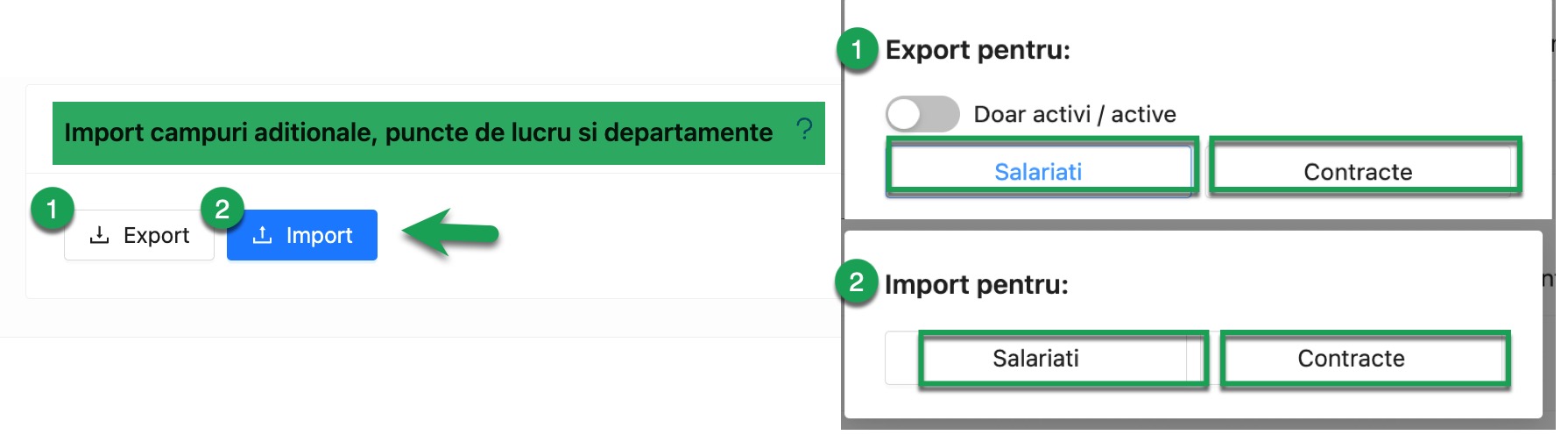 Import si export campuri aditionale in qPlus pentru salariati si contracte