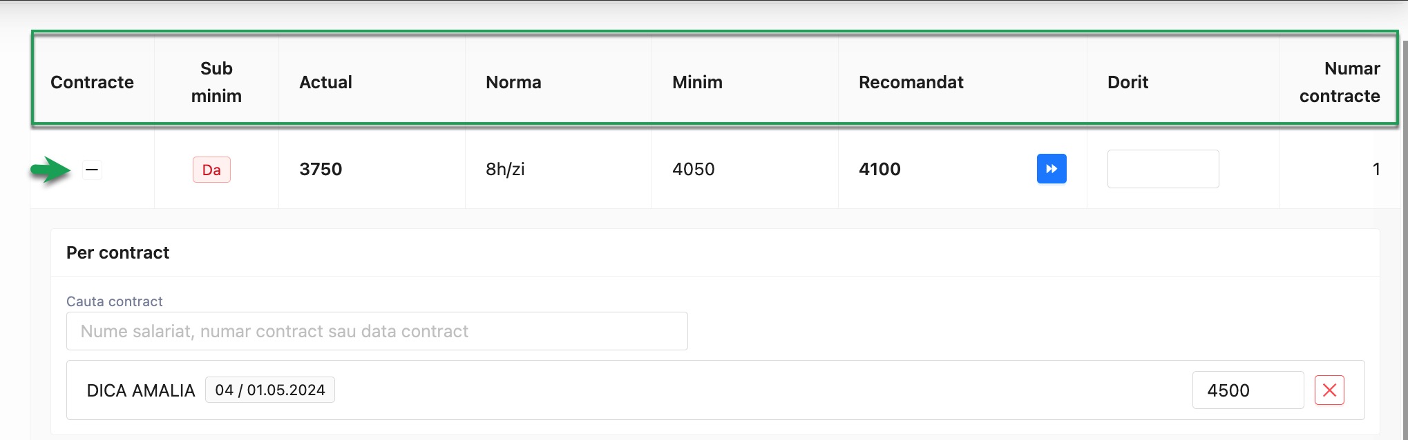 Meniu majorari salariale automate 