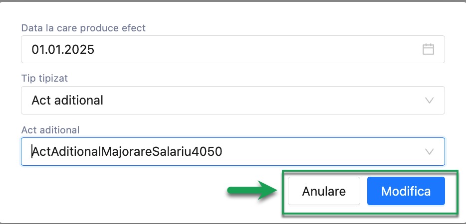 Meniu majorari salariale automate 