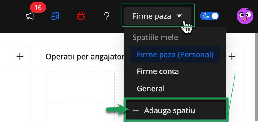 Selectarea spatiului de lucru in platforma de resurse umane qPlus