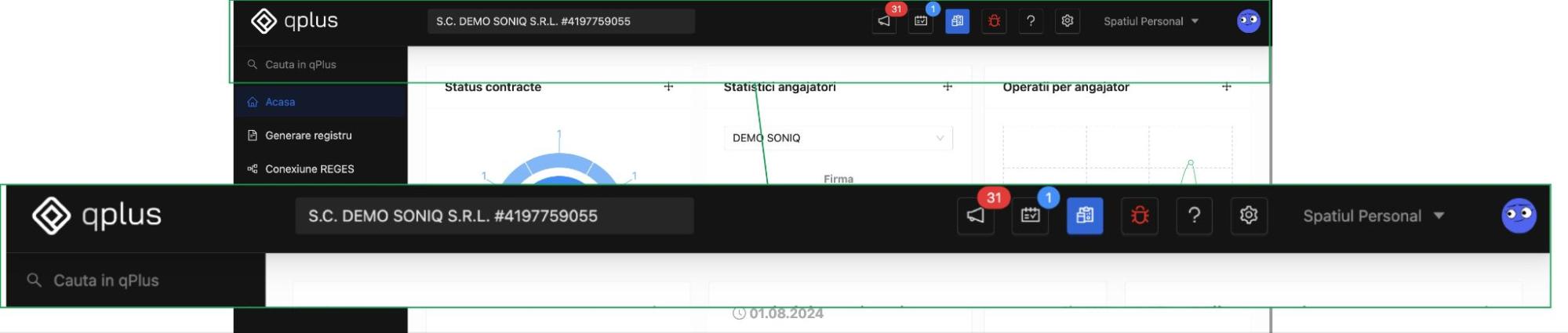 Selector angajator si spatiu personal de lucru in qPlus 