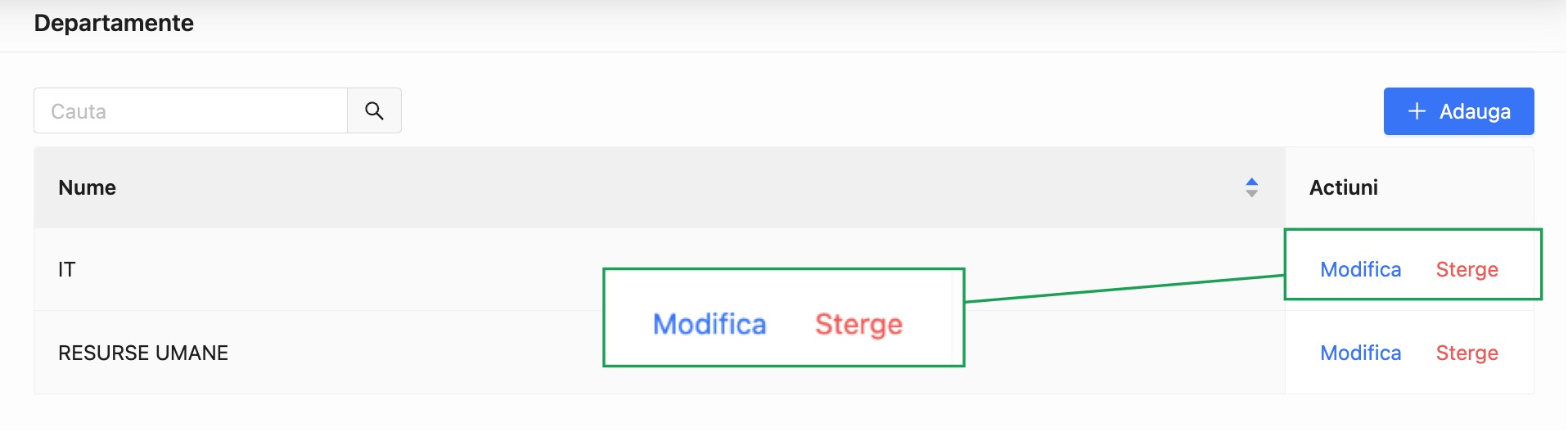 Modificarea unui departament