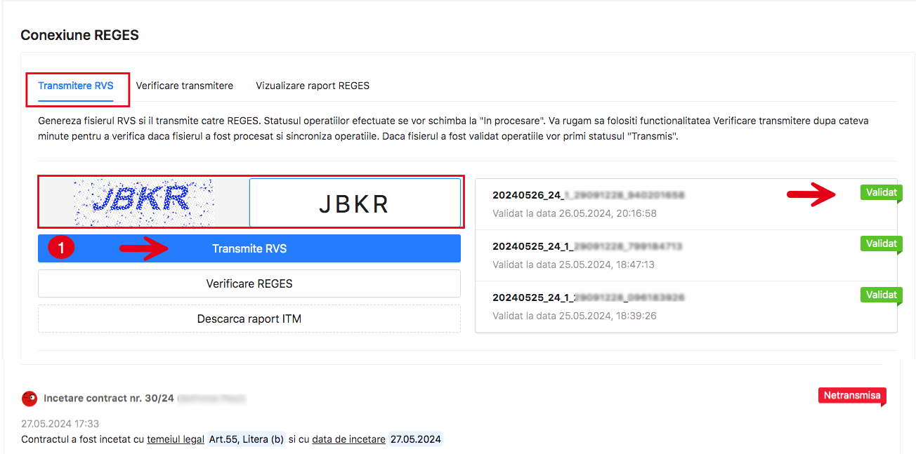 Buton pentru generarea si transmiterea fisierului rvs