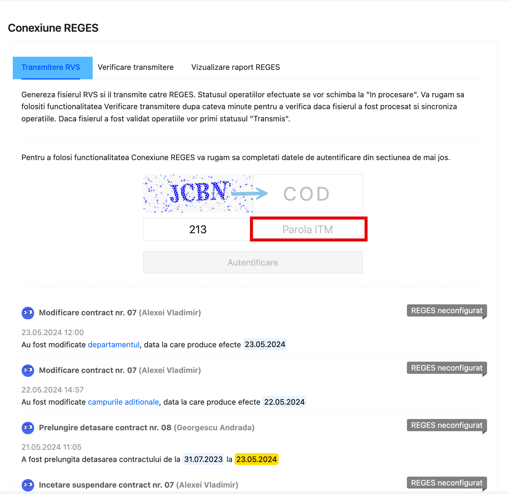 Genereaza fisierul RVS si il transmite catre REGES