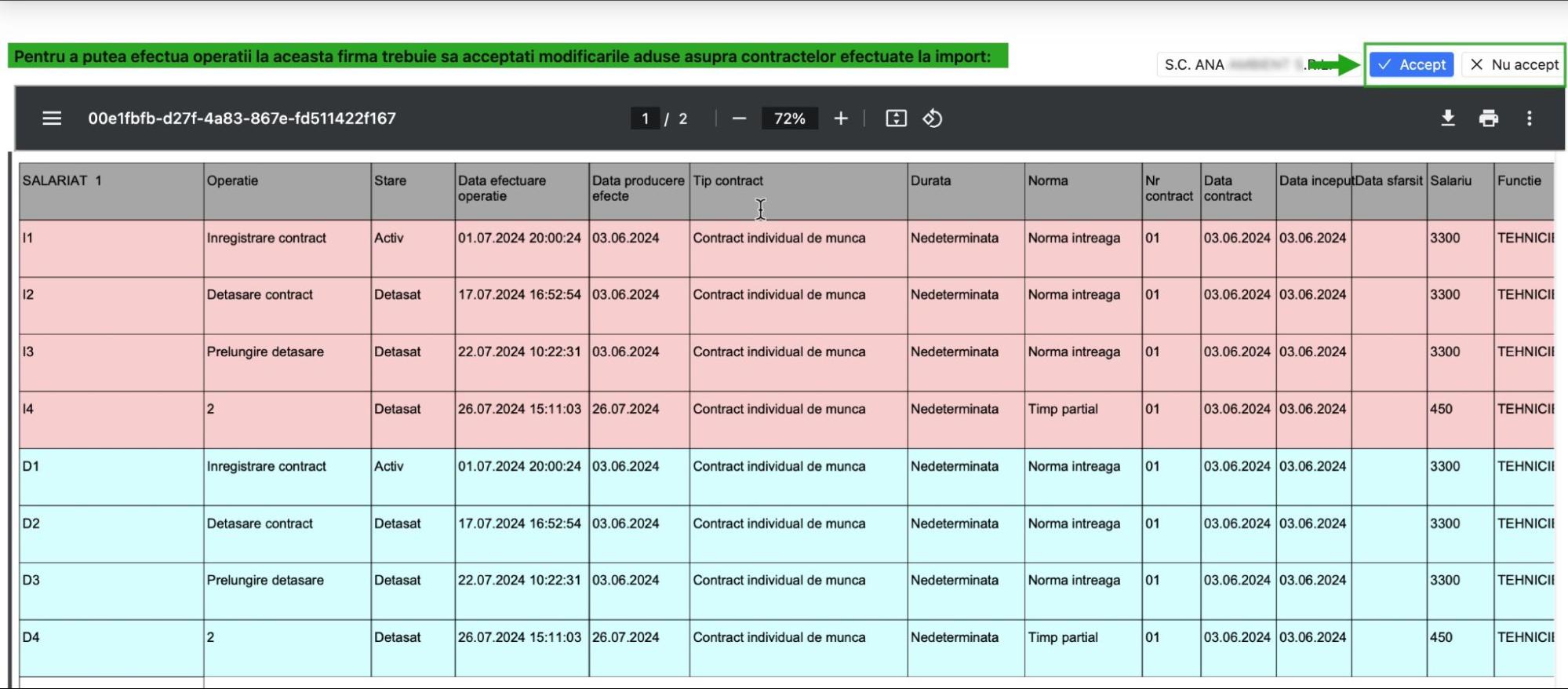  acceptul raportului de import a bazei de date revisal in qplus