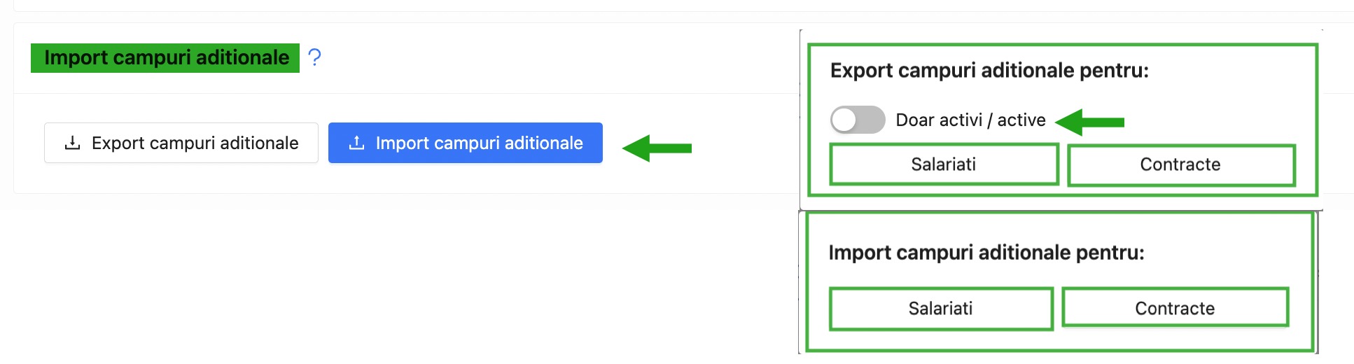 Import si export campuri aditionale in qPlus pentru salariati si contracte