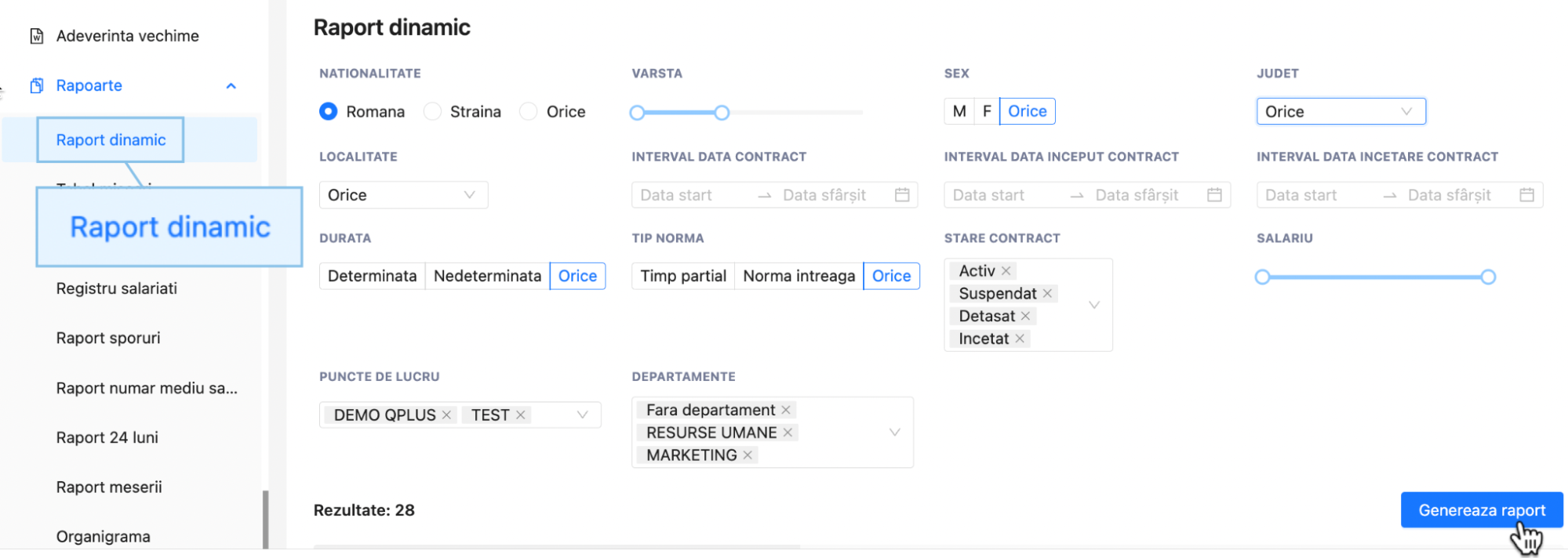 Generarea raportului dinamic