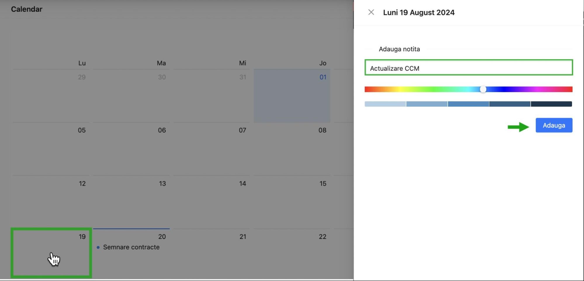  Crearea notitelor in calendarul din platforma HR qPlus