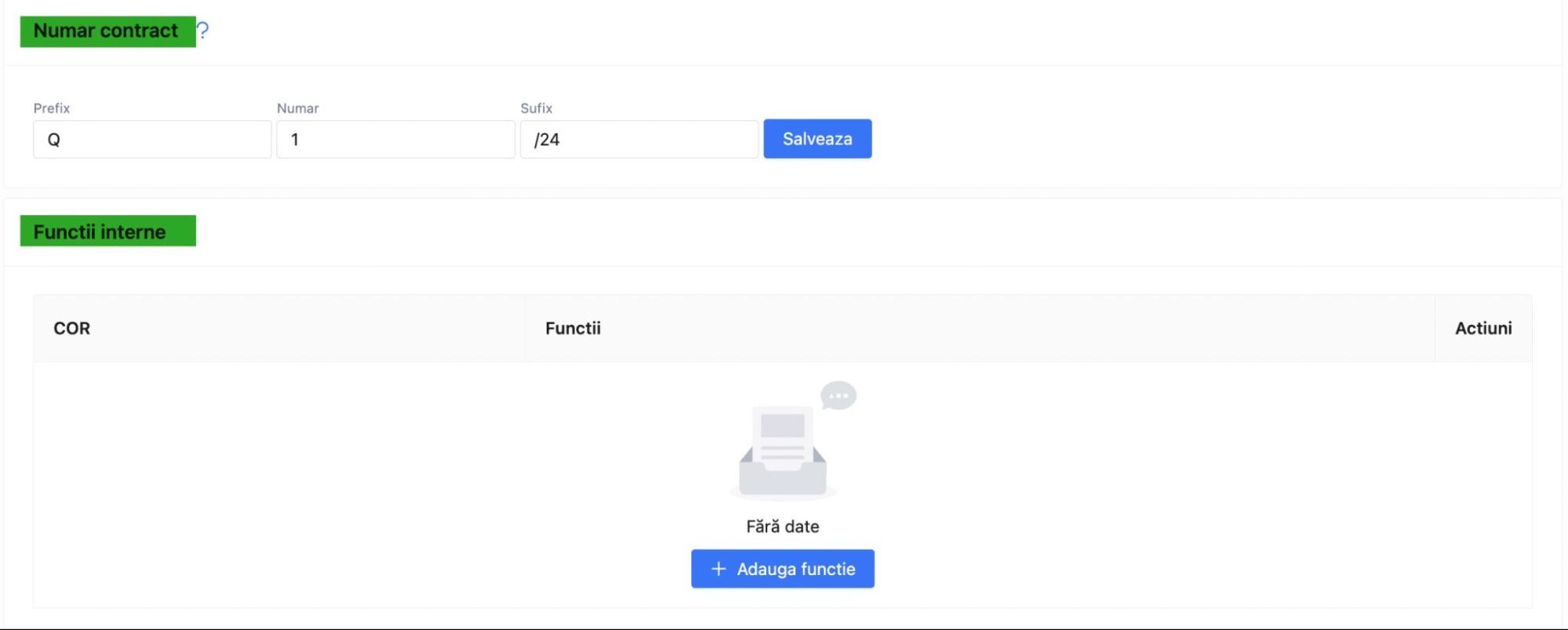 Configurare numar contract si adaugare functii interne in qPlus: