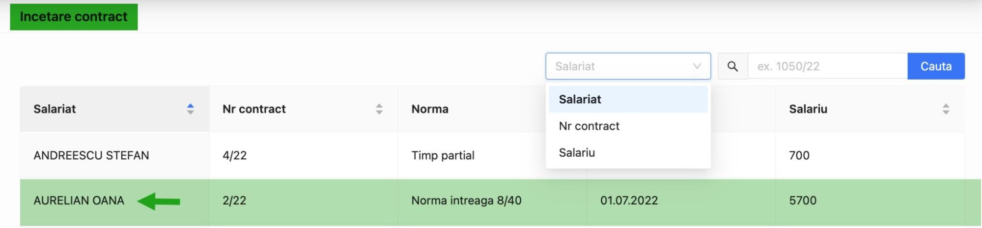 Selectarea contractelor pentru operarea incetarii