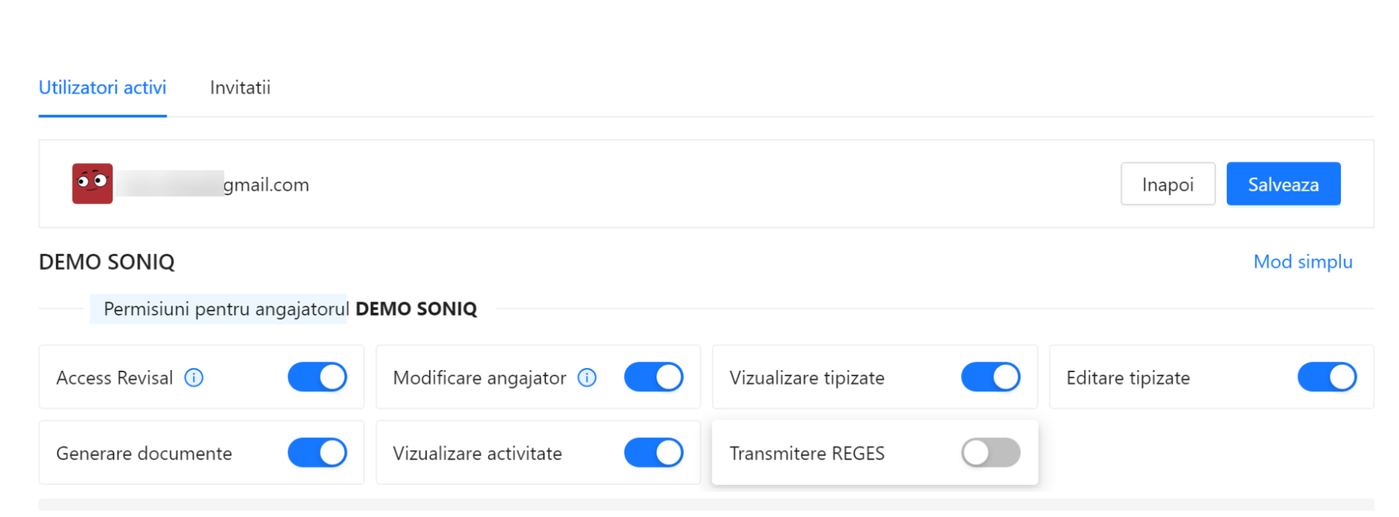 Configurare permisiuni pentru acces Revisal, modificare angajator, vizualizare si editare tipizate, generare documente si transmitere REGES