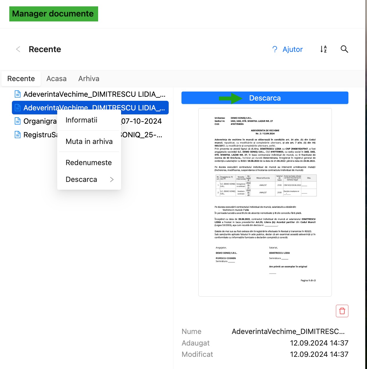 Dosar de personal pentru salariati, online. Descarca si organizeaza documentele HR