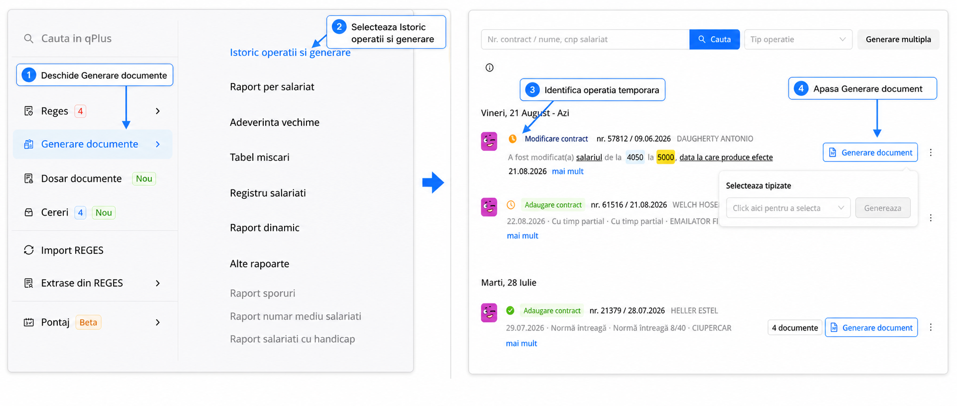 Inregistrarea unui salariat temporar din Reges, prin completarea formularului si selectarea optiunii Salveaza temporar