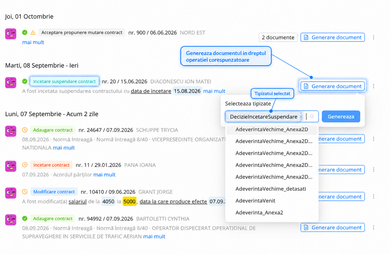 Generarea documentului din dreptul operatiei corespunzatoare in qPlus